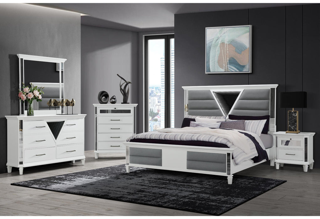 MARCO METALLIC WHITE QUEEN BED GROUP WITH LED 3D MIRROR image