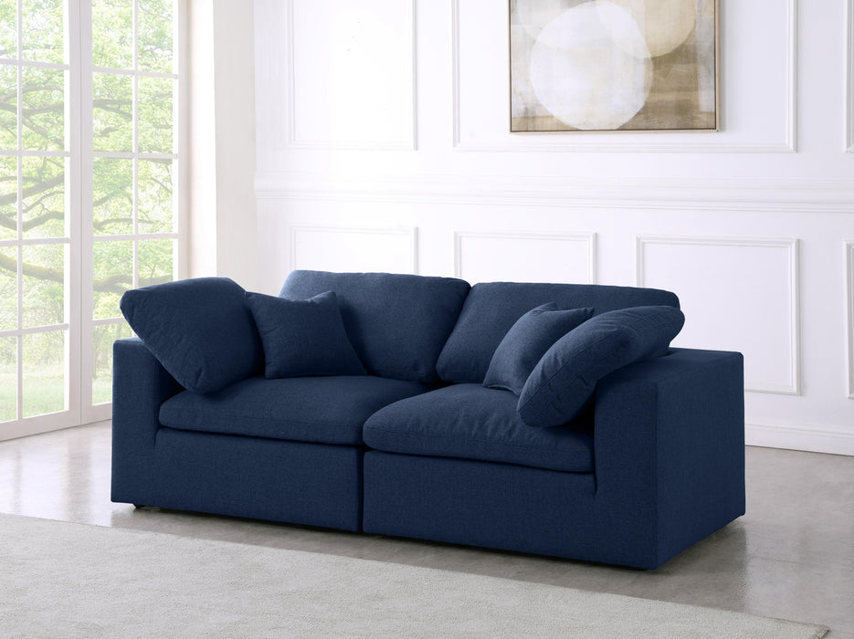 Serene Navy Linen Fabric Deluxe Cloud Modular Sofa