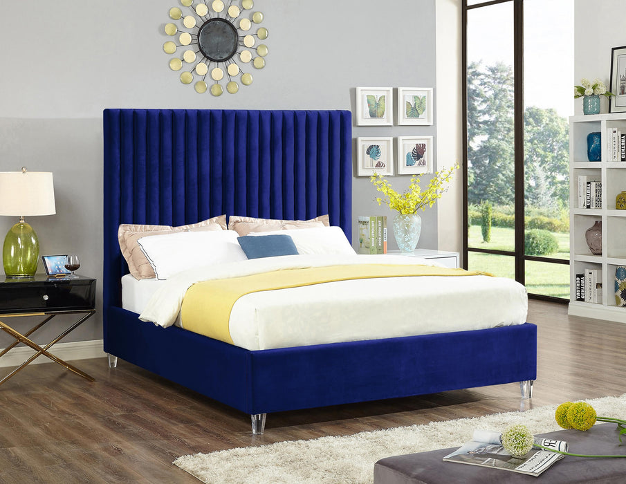 Candace Navy Velvet Queen Bed