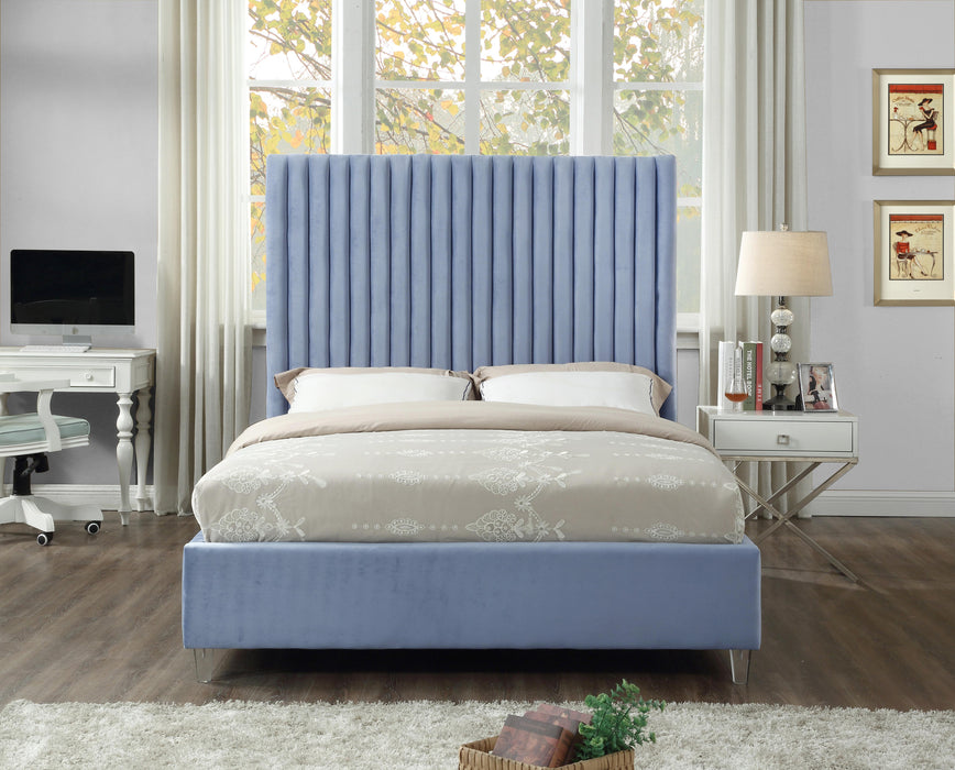 Candace Sky Blue Velvet Queen Bed