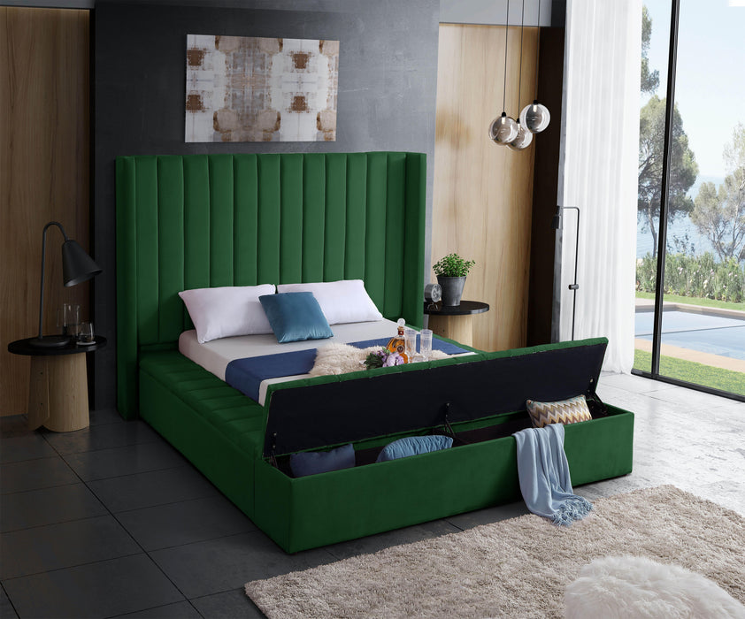 Kiki Green Velvet Queen Bed (3 Boxes)