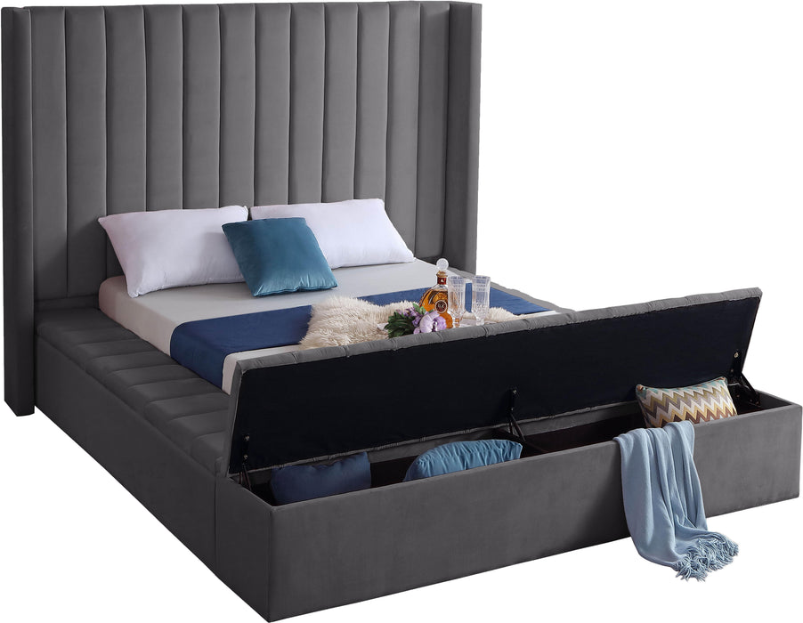 Kiki Grey Velvet King Bed (3 Boxes)