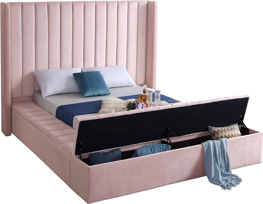 Kiki Pink Velvet King Bed (3 Boxes)