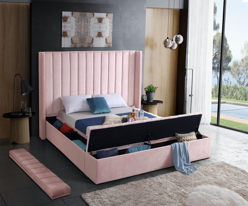 Kiki Pink Velvet King Bed (3 Boxes)