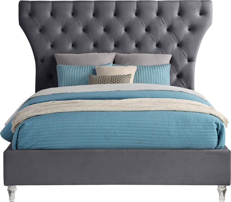 Kira Grey Velvet Queen Bed