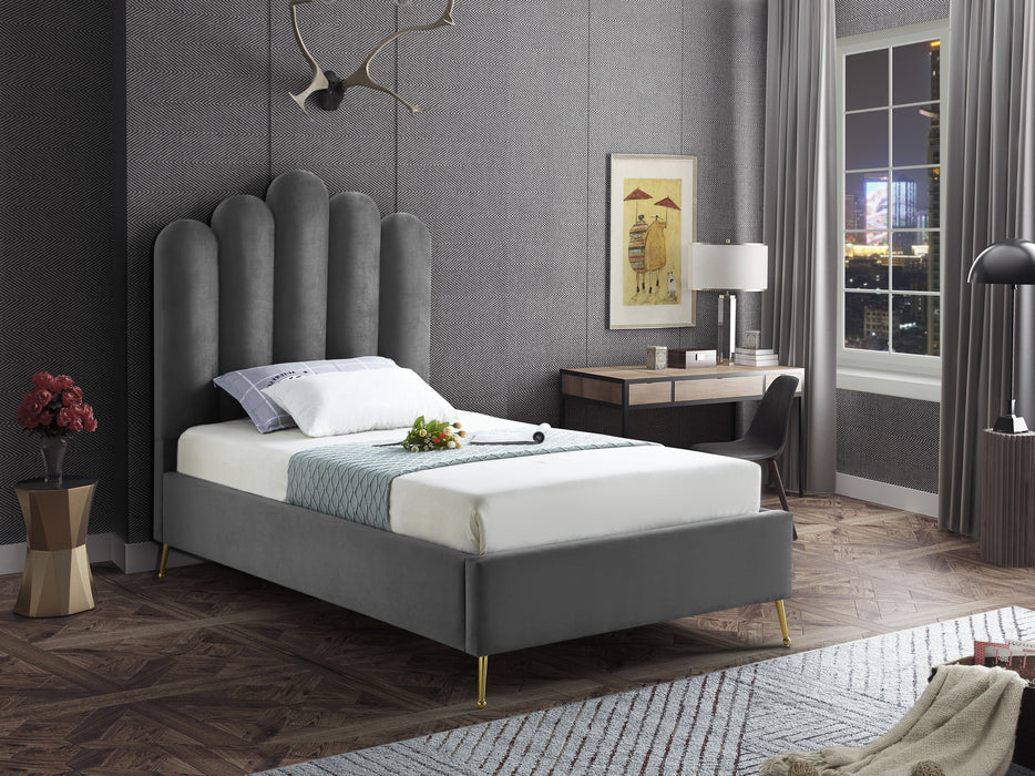 Lily Grey Velvet Twin Bed