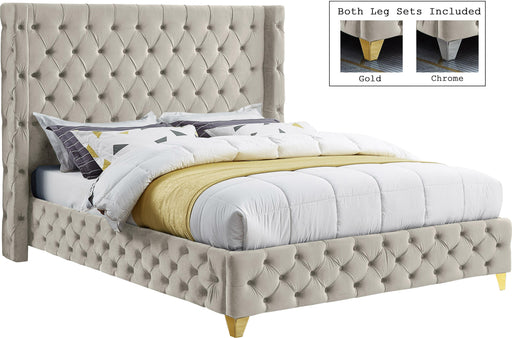 Savan Cream Velvet King Bed image