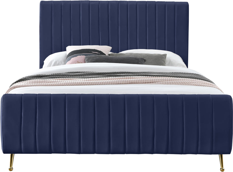 Zara Navy Velvet Queen Bed (3 Boxes)