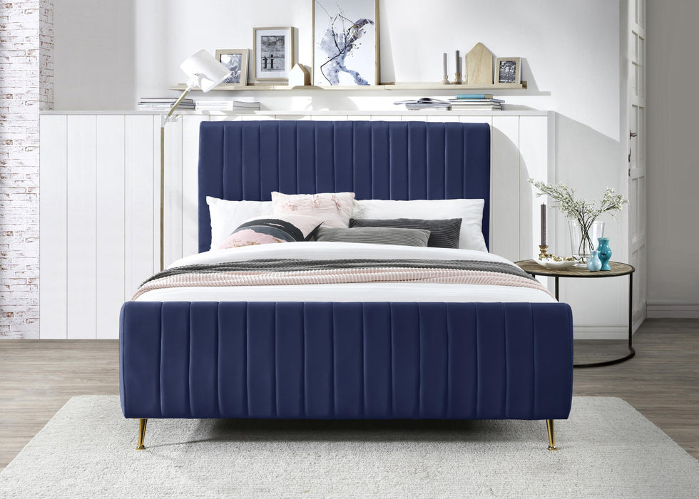 Zara Navy Velvet Queen Bed (3 Boxes)