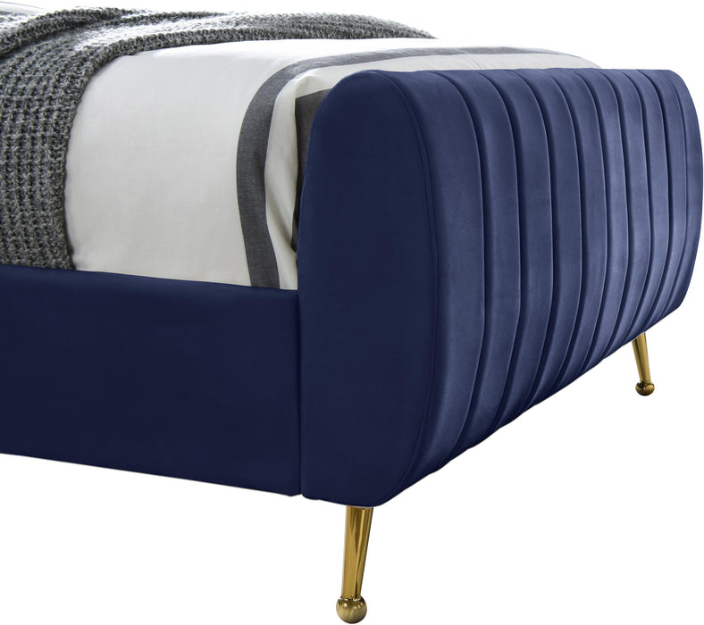 Zara Navy Velvet Twin Bed (3 Boxes)