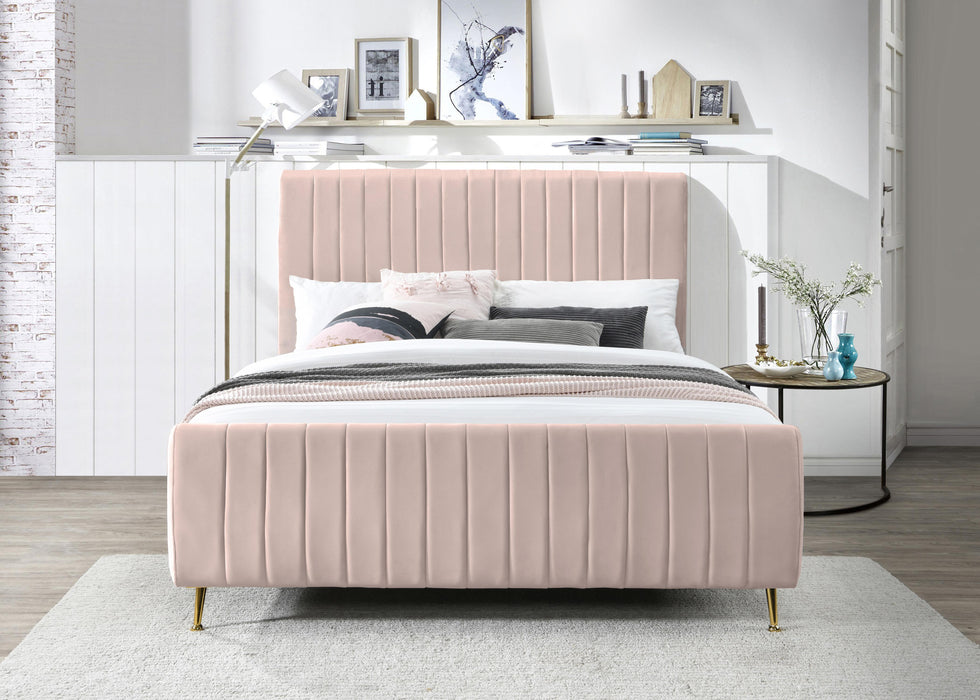 Zara Pink Velvet Queen Bed (3 Boxes)