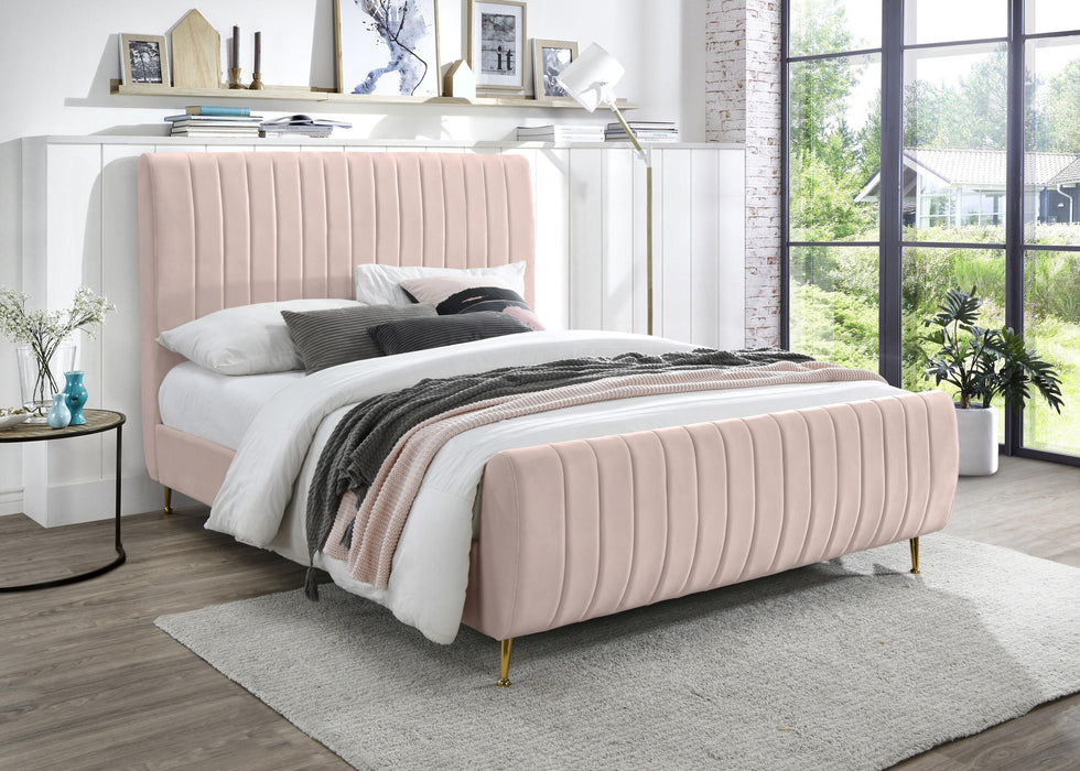 Zara Pink Velvet Queen Bed (3 Boxes)