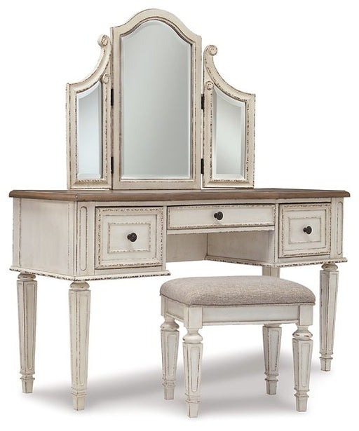 Realyn Vanity and Mirror with Stool image