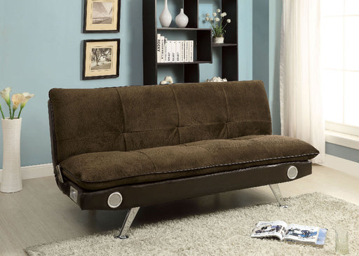 GALLAGHER Dark Brown/Chrome Futon Sofa w/ Bluetooth Speaker, Brown image