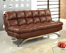 Aristo Saddle Brown/Chrome Leatherette Futon Sofa, Saddle Brown image