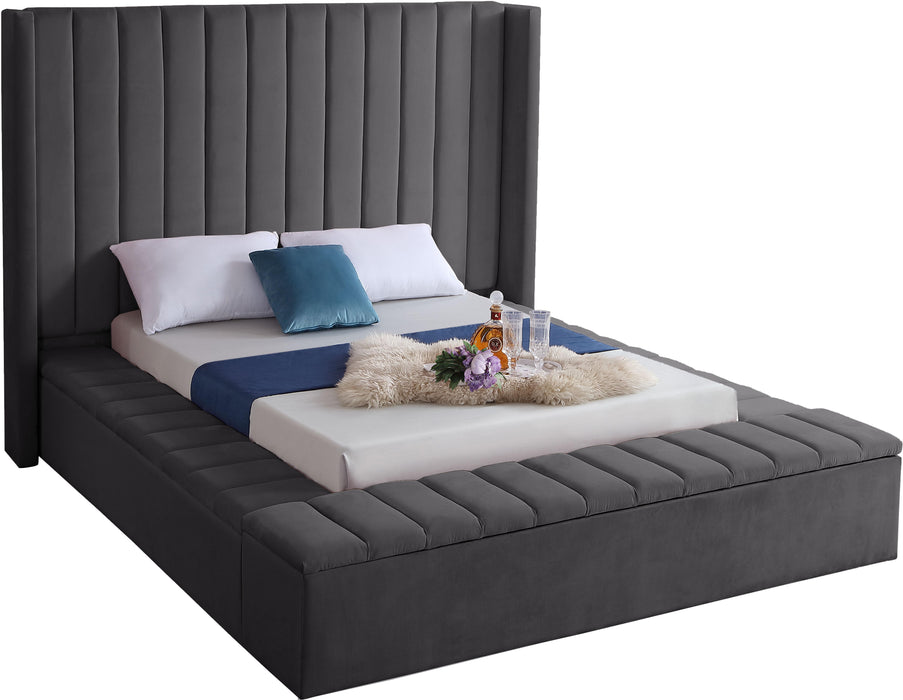 Kiki Grey Velvet King Bed (3 Boxes) image