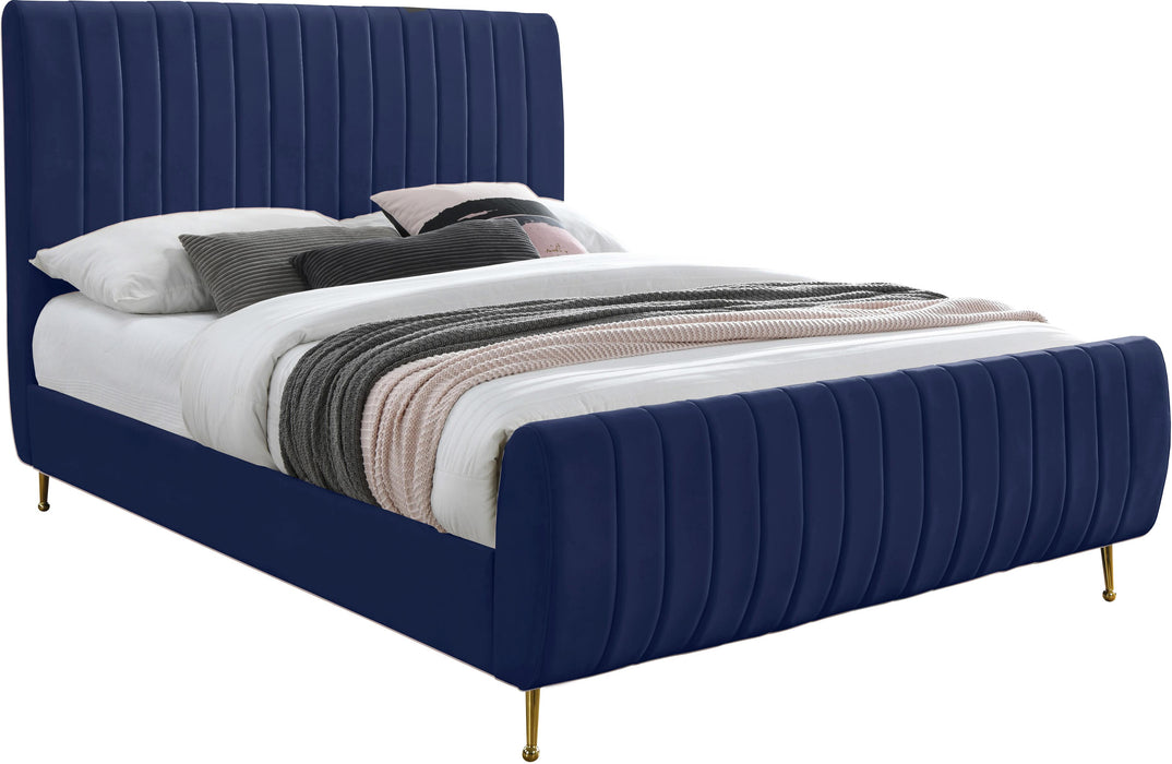 Zara Navy Velvet Queen Bed (3 Boxes) image
